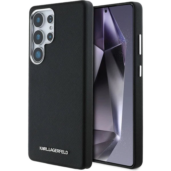 Karl Lagerfeld PU Saffiano Metal Logo a rám kryt Samsung Galaxy S25 Ultra čierny - Puzdra - Hlavný obrázok