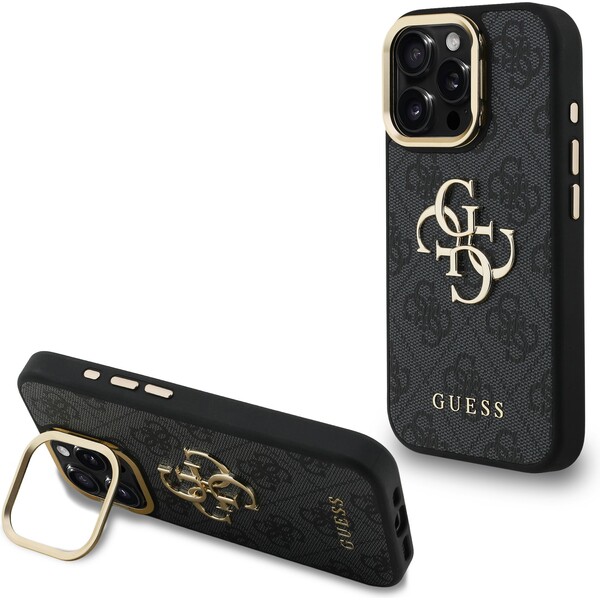 E-shop Guess PU 4G Metal Logo Stand Camera Frame kryt iPhone 15 Pro Max čierny