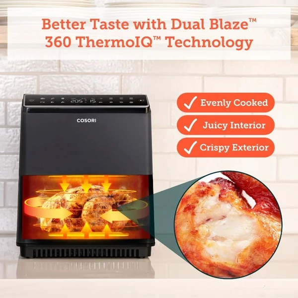 Cosori Dual Blaze 6,4 L SMART teplovzdušná fritéza + 5x špíz a gril. rošt čierna - Fritézy - Obrázok 3b4ed8a3ef614954b92c197fa142ad64