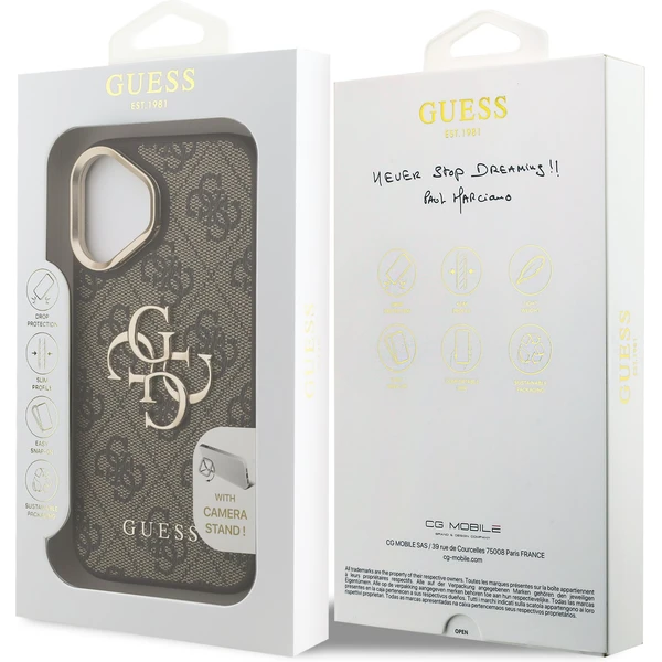 Guess PU 4G Metal Logo Stand Camera Frame kryt iPhone 16 hnedý - Puzdra - Obrázok 3b5c5fa351e5474a8829ca4d75c83ada