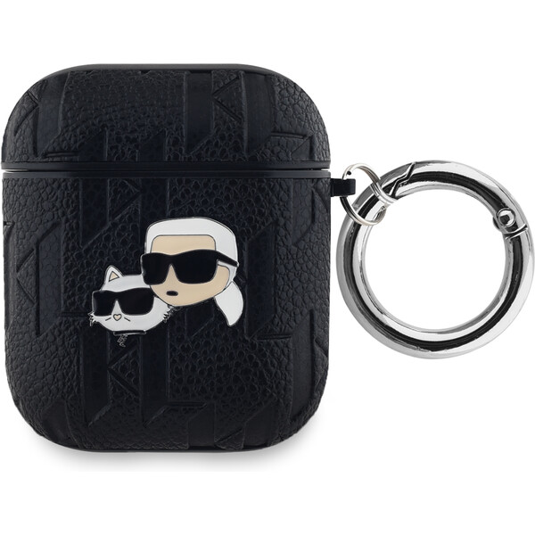 Karl Lagerfeld PU Embossed Karl and Choupette Heads púzdro pre AirPods 1/2 čierne