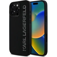 Karl Lagerfeld 3D Rubber Glitter Logo kryt iPhone 16 Pre čierny - Puzdra