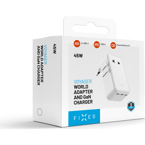 FIXED Voyager Slim 45W cestovní GaN adaptér (PD) pro EU, UK a USA/AUS, bílý - Nabíjačky - Obrázok 3bb10d59b4304726859db1fd54d45b65