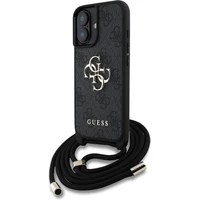Guess PU 4G Metal Logo Crossbody popruh kryt iPhone 16 čierny - Puzdra