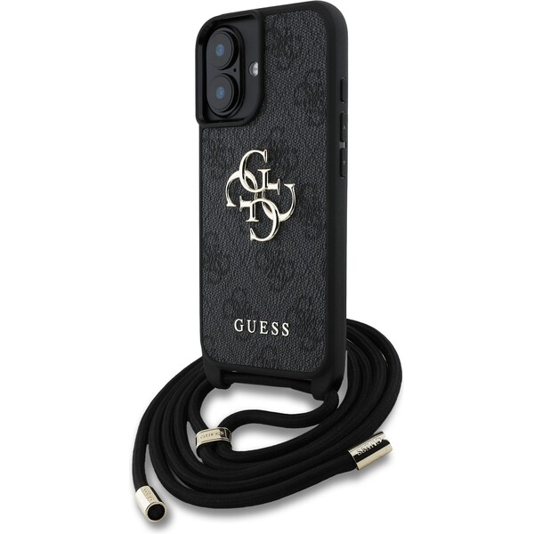 E-shop Guess PU 4G Metal Logo Crossbody popruh kryt iPhone 16 čierny