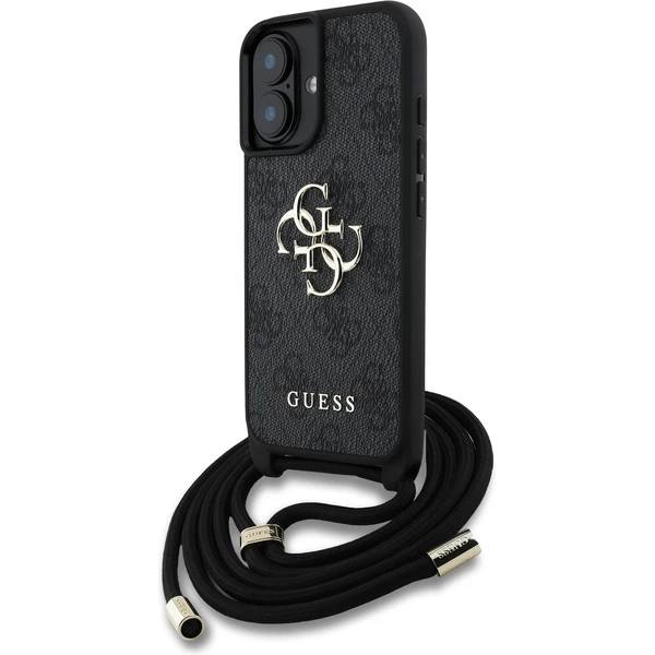 Guess PU 4G Metal Logo Crossbody popruh kryt iPhone 16 čierny - Puzdra - Hlavný obrázok