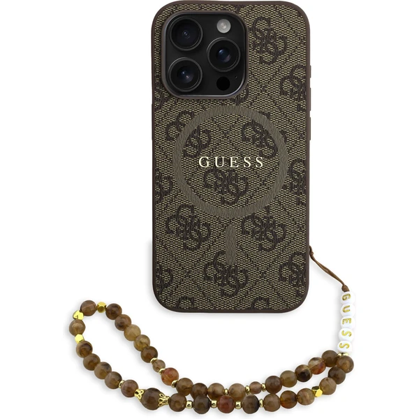 Guess PU Leather 4G Colored Ring Strap MagSafe kryt iPhone 15 Pre hnedý - Puzdra - Hlavný obrázok