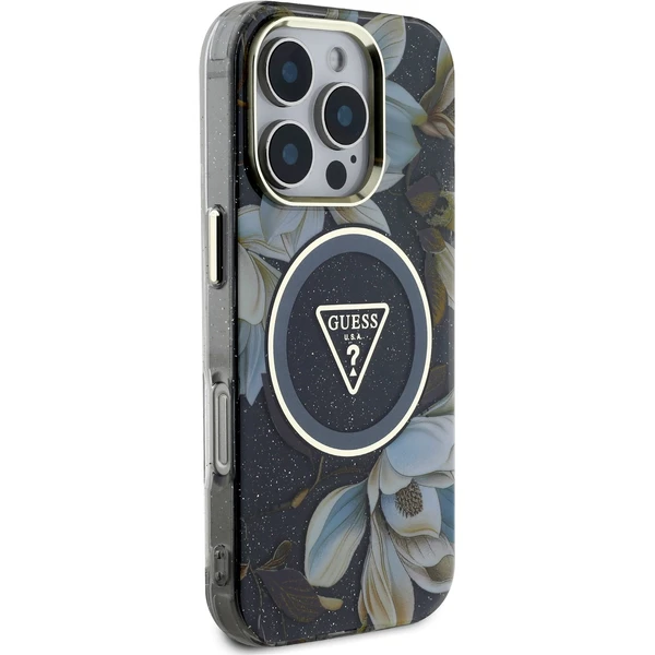 Guess IML Glitter Magnolia a Triangle Logo MagSafe kryt iPhone 16 Pro Max čierny - Puzdra - Obrázok 3be37b3946e04c209e893d37538b9af5