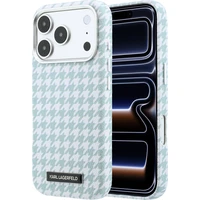 Karl Lagerfeld PU kryt iPhone 17 Pro modrý Houndstooth Resin Plate MagSafe - Puzdra