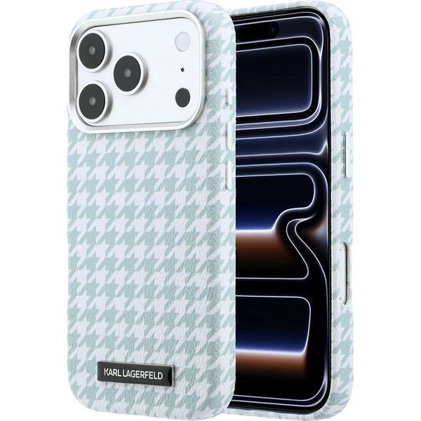 Karl Lagerfeld PU kryt iPhone 17 Pro modrý Houndstooth Resin Plate MagSafe - Puzdra - Hlavný obrázok