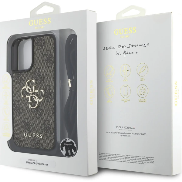 Guess PU 4G Metal Logo Crossbody popruh kryt iPhone 16 hnedý - Puzdra - Obrázok 3c5a632347204adea3995faa5e9f2c1d