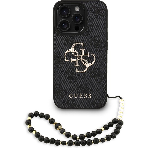 Guess PU 4G Metal Logo Strap kryt iPhone 16 Pre čierny