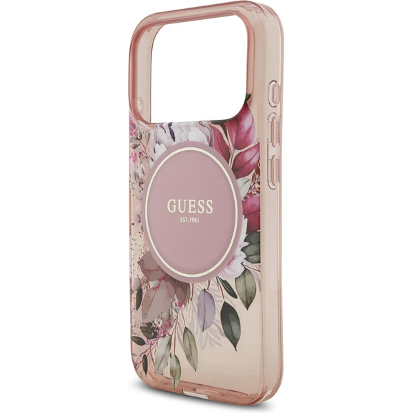 Guess IML Flowers Strap MagSafe kryt iPhone 17 Pro ružový - Puzdra - Obrázok 3d1227c8423f4e159c2a83efe63998b7