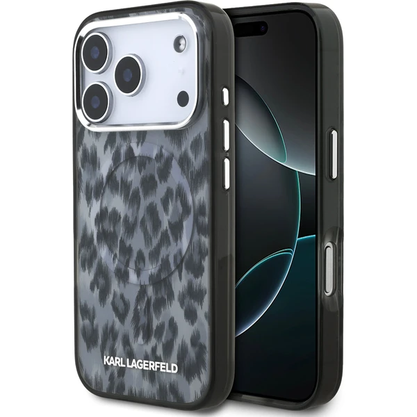 Karl Lagerfeld IML Leopard MagSafe Zadný Kryt pre iPhone 17 Pro sivý - Puzdra - Hlavný obrázok