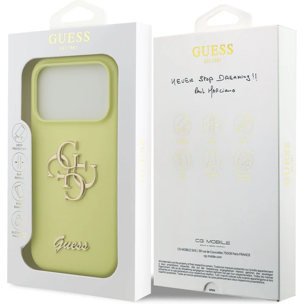 Guess Liquid Silicone 4G Metal Logo kryt iPhone 17 Pro žltý - Puzdra - Obrázok 3dfe8a710d3c407bb0428a528636b920