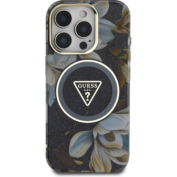 Guess IML Glitter Magnolia a Triangle Logo MagSafe kryt iPhone 16 Pro Max čierny - Puzdra - Obrázok 3e42bb5ce65242068f6cdd2027fcc443