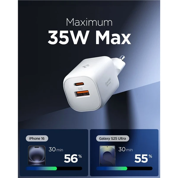 Spigen Essential EE352EU (35W) USB-C/USB-A nabíjačka biela - Nabíjačky - Obrázok 3e85b4d2d58a4421a3c08825efb00eec