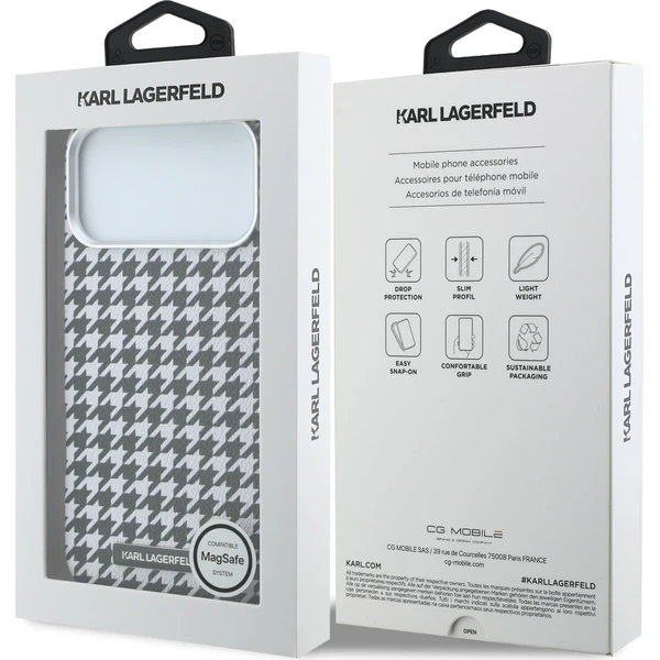 Karl Lagerfeld PU Houndstooth Resin Plate MagSafe kryt iPhone 17 Pro Max čierny - Puzdra - Obrázok 3ed9e93c1a944374b892878a18711a09