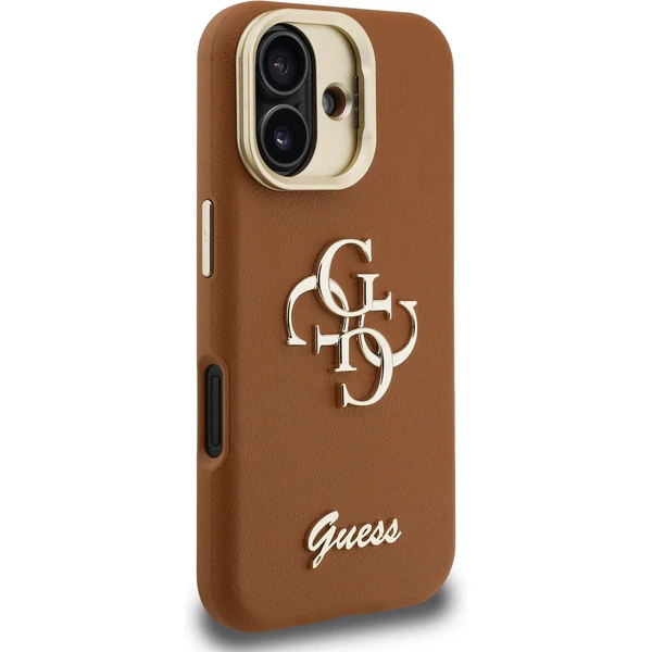 Guess PU Grained 4G Logo Stand Camera Frame kryt iPhone 16 hnedý - Puzdra - Obrázok 3ede3ef1317647409bdb6257e58dea76