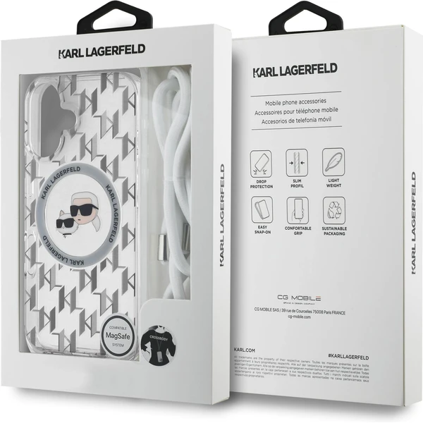 Karl Lagerfeld IML Monogram Crossbody K&CH Heads MagSafe kryt pre iPhone 16 číry - Puzdra - Obrázok 3ef3dbf3e74448399bcee5aaa64d1825