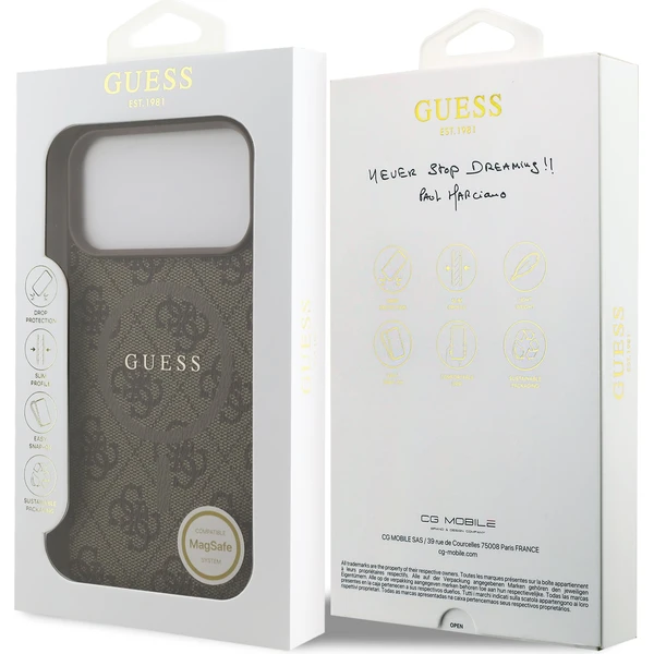 Guess PU Leather 4G Colored Ring MagSafe Zadný Kryt pre iPhone 17 Pro Max hnedý - Puzdra - Obrázok 3f55a5fec4104327a76b2f375d10d31c