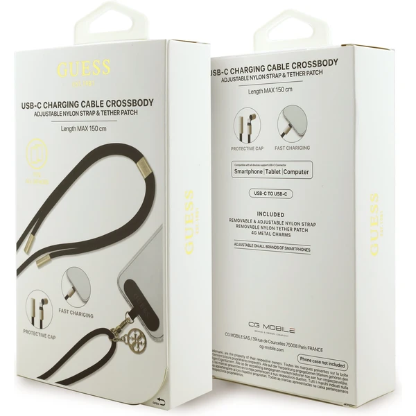 Guess Crossbody popruh 4G Charm s nabíjacím káblom USB-C/USB-C čierny - Popruhy a crossbody - Obrázok 3f7050581db54d9e888db35eed92c692