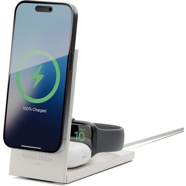 Native Union Rise 3v1 Qi2 (MagSafe) bezdrôtová nabíjačka sivá