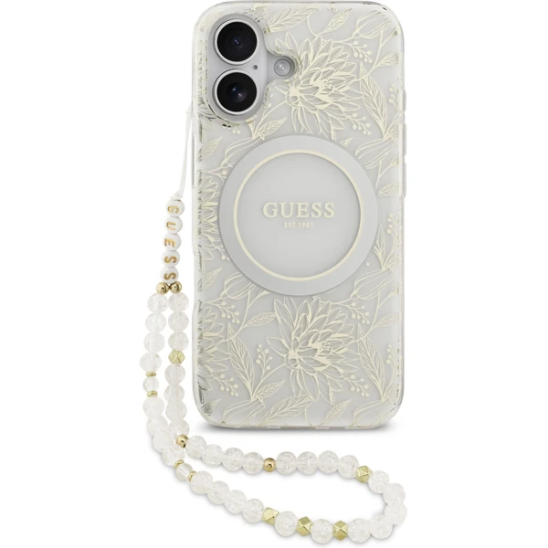 Guess IML Flowers Allover Strap MagSafe kryt iPhone 17 biely - Puzdra - Hlavný obrázok