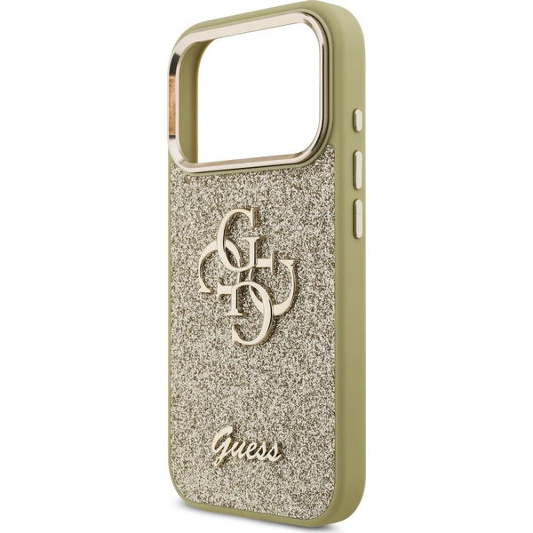 Guess PU Fixed Glitter 4G Metal Frame kryt iPhone 17 Pro zlatý - Puzdra - Obrázok 40352202adca422aa68098652ae7e9f7