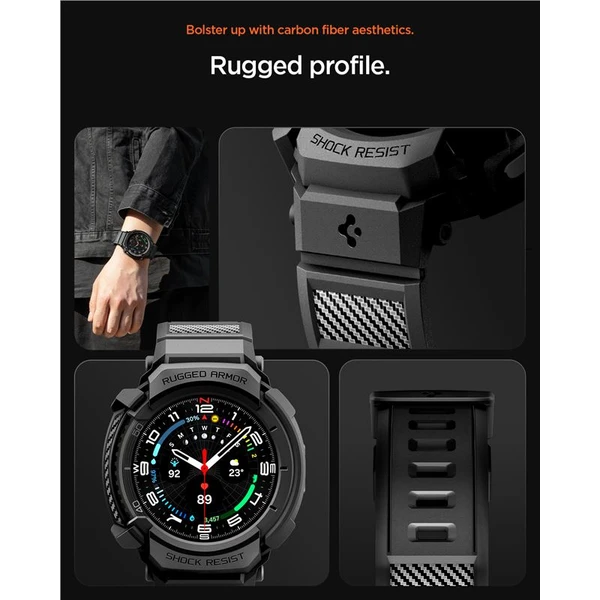 Spigen Rugged Armor Pre kryt s remienkom Galaxy Watch8 Classic (46mm) matne čierny - Puzdra - Obrázok 40962cda0b7b49ec95a68dc5308d9153