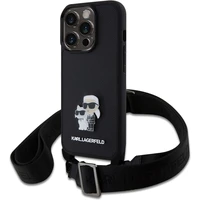 Karl Lagerfeld Saffiano Crossbody Metal Karl and Choupette kryt iPhone 15 Pro čierny - Puzdra
