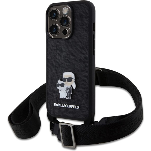 E-shop Karl Lagerfeld Saffiano Crossbody Metal Karl and Choupette kryt iPhone 15 Pro čierny