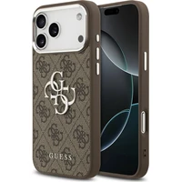 Guess PU 4G Kovový kryt na logo iPhone 17 Pro Max strieborný/hnedý - Puzdra