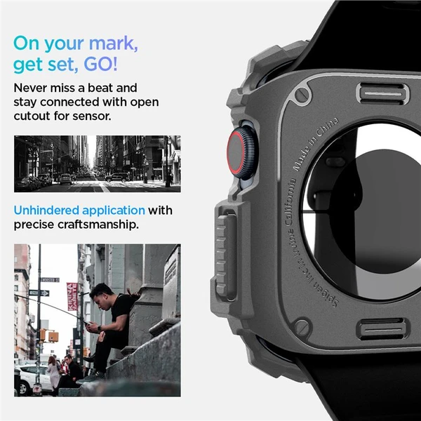 Spigen Rugged Armor kryt pre Apple Watch 10/11 (46mm) tmavo šedý - Puzdra - Obrázok 41454b131a9a49938306df3bf6f51786
