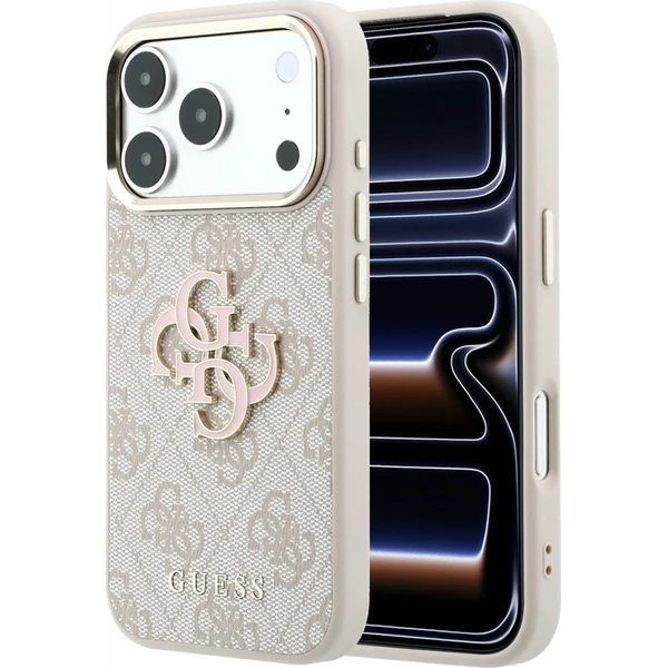 Guess PU 4G Resin Metal Logo Zadný Kryt pre iPhone 18 Pro Pink - Puzdra - Hlavný obrázok