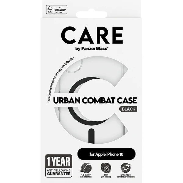 PanzerGlass® CARE kryt Apple iPhone 16 MagSafe Urban Combat číry/čierny - Puzdra - Obrázok 4208000P01