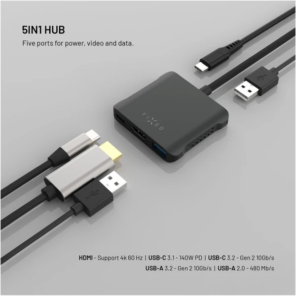 FIXED HUB Quadri hliníkový USB-C hub pre notebooky, 140W, PD 3.1, vesmírne čierny - USB huby - Obrázok 422f405a28fc499e9b657a89eeadbad2