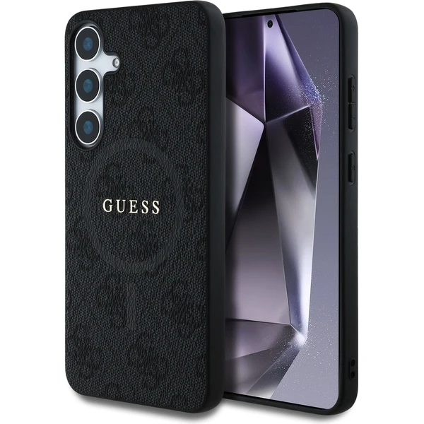 Guess PU Leather 4G Colored Ring MagSafe kryt Samsung Galaxy S25 čierny - Puzdra - Hlavný obrázok