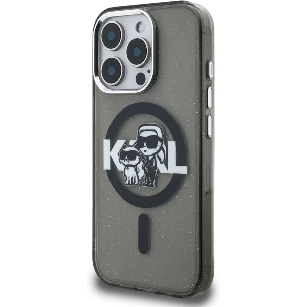 Karl Lagerfeld IML Glitter Karl and Choupette Sketch MagSafe kryt iPhone 15 Pre čierny - Puzdra - Obrázok 424f7f119909473983a00cf6a5d5d955