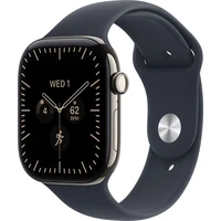 Apple Watch Series 12 Cellular (42mm) Přírodní titan s námořnicky modrým sportovním řemínkem S/M - Inteligentné hodinky