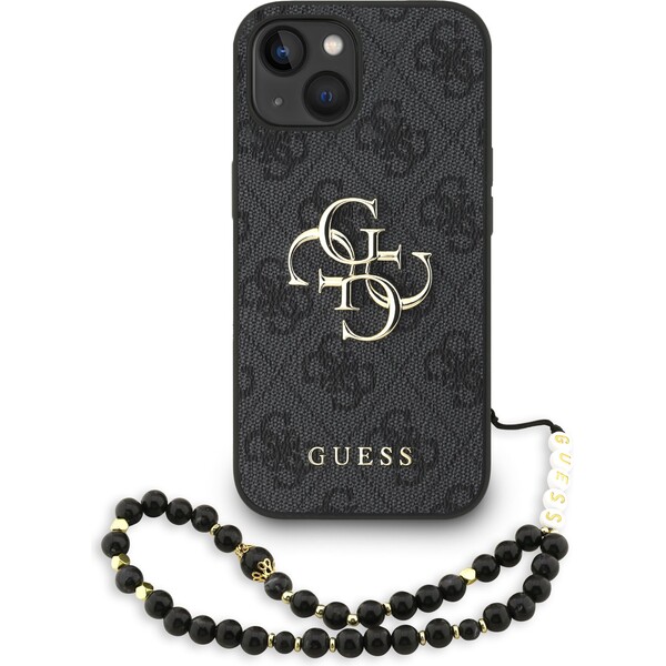 Guess PU 4G Metal Logo Strap kryt iPhone 15 čierny