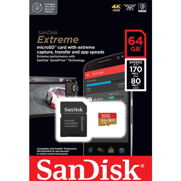 SanDisk Extreme microSDXC 64GB + SD adaptér - Pamäťové karty - Obrázok 4332000P01