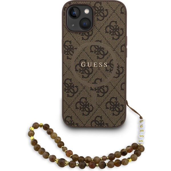 Guess PU Leather 4G Colored Ring Strap MagSafe Zadný Kryt pre iPhone 15 Brown