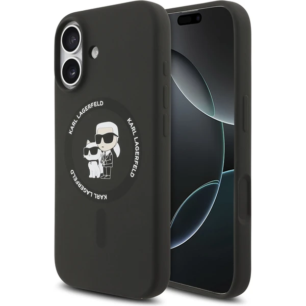 Karl Lagerfeld Liquid Silicone Karl a Choupette MagSafe kryt iPhone 17 čierny - Puzdra - Hlavný obrázok