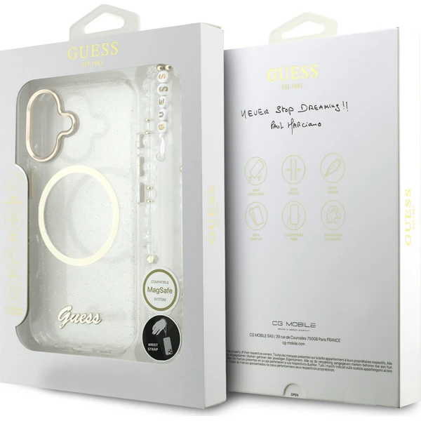 Guess IML Glitter Script Strap MagSafe kryt iPhone 17 číry - Puzdra - Obrázok 438e5cbcfc814752a00c23a7b56ec5dc