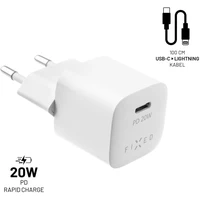 FIXED Mini nabíjačka s USB-C a USB-C/Lightning káblom, PD, 1 m, MFI, 20W, biela - Nabíjačky