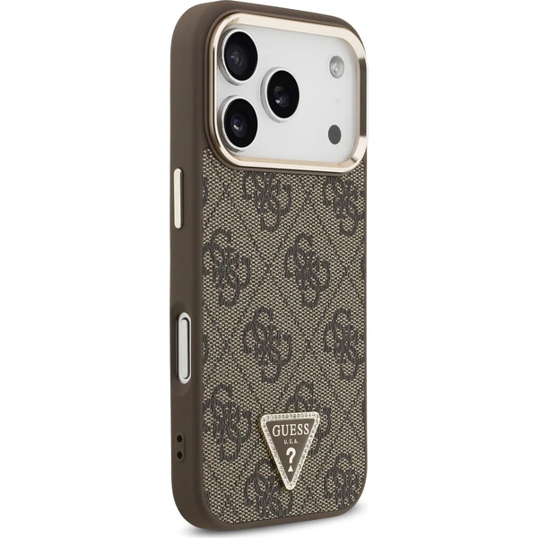 Guess PU Leather 4G Strass Triangle Logo Gold Frame MagSafe Zadný kryt pre iPhone 18 Pro Brown - Puzdra - Obrázok 446b8af7cc9d4b428504e912800c1784