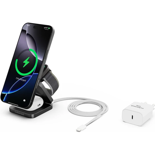 Cubenest SQ312 Fold Pro Qi2 (MagSafe) 3v1 magnetická nabíjačka čierna - Nabíjačky - Obrázok 44PF000N01
