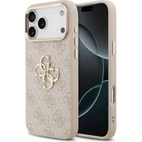 Guess PU Leather 4G Metal Logo Gold Frame MagSafe kryt iPhone 17 Pro Max ružový - Puzdra