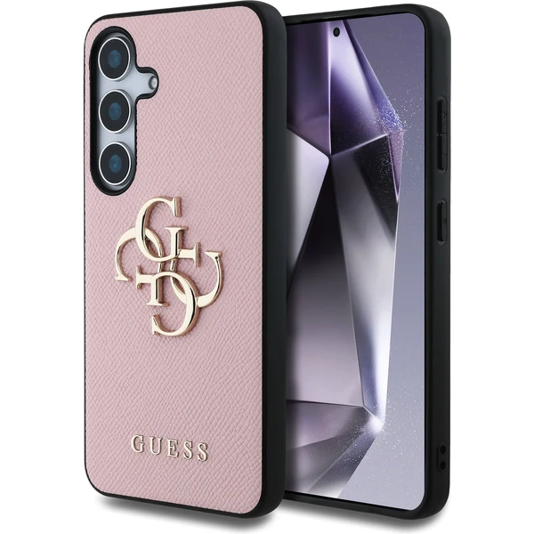 Guess PU Grained 4G Metal Logo kryt Samsung Galaxy S25 ružový - Puzdra - Hlavný obrázok